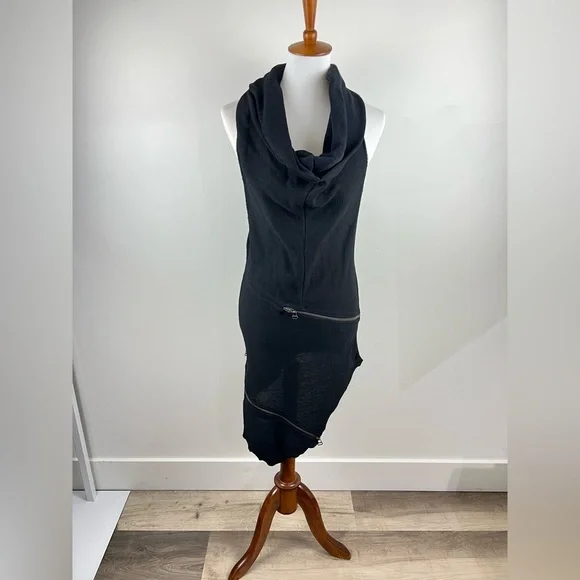 PREACH Italy Draped Cowl Neck Zip Dress Black Size L Avant Garde Made in Italy - Picture 3 of 16